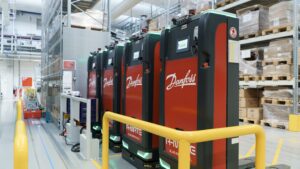Danfoss in Denmark uses four A-MATE FreeLift AGVs for the internal material transport